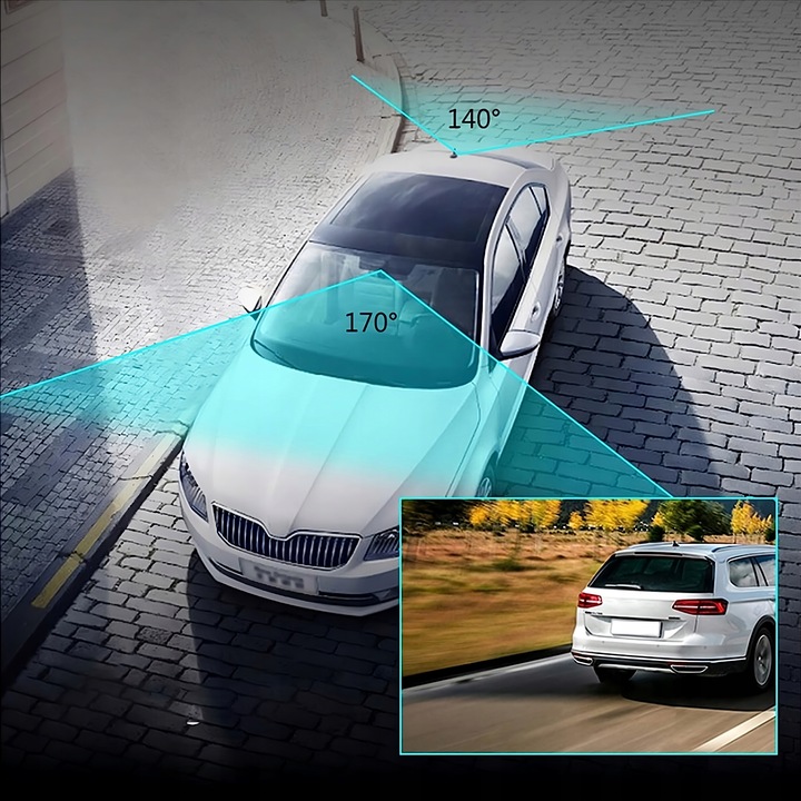 WIDEOREJESTRATOR SAMOCHODOWY LUSTERKO KAMERA COFANIA JAZDY PRZÓD TYŁ MenuPL