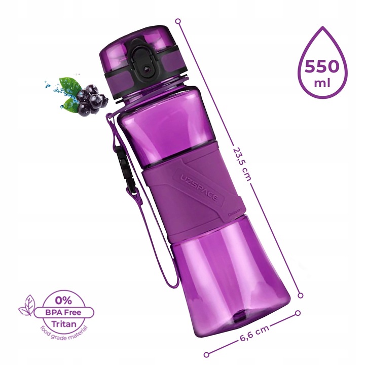 BUTELKA NA WODĘ SPORTOWA 550ML SHAKER DO BIAŁKA DO ODŻYWEK TRITAN FIOLETOWY
