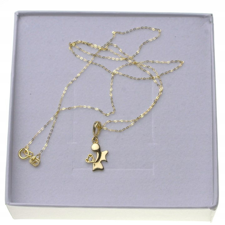 Złoty Łańcuszek z Medalikiem 585 z aniołkiem Na CHRZEST+ Prezent