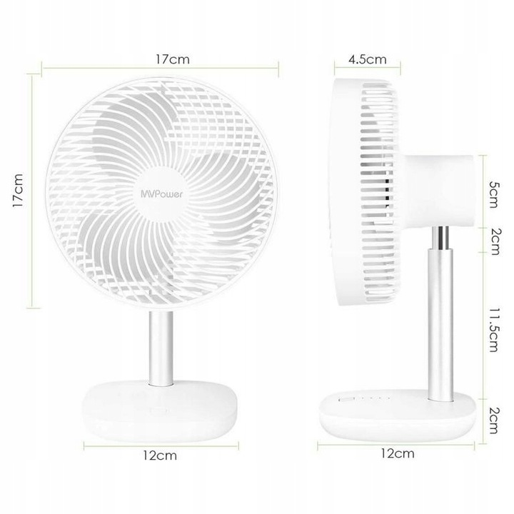 Wentylator biurkowy wiatrak bezprzewodowy akumulatorowy 4 tryby USB 5000mAh