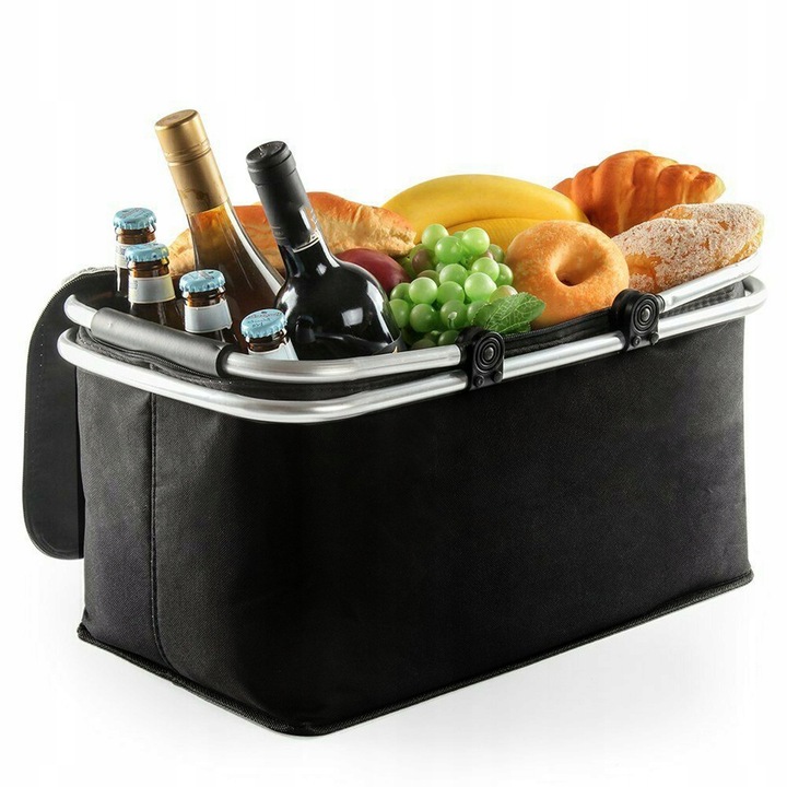 DUŻY KOSZ PIKNIKOWY KOSZYK TERMICZNY CZARNY + 2x WKŁADY MROŻĄCE 500ml 2szt.