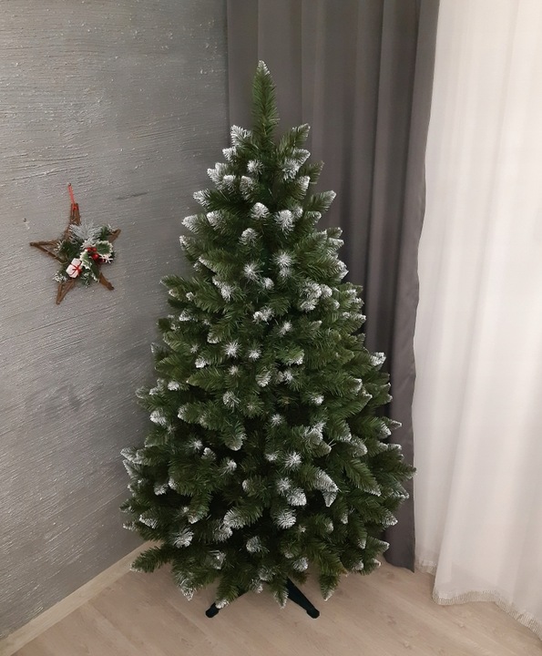 CHOINKA SZTUCZNA ZIELONA JODŁA Z BIAŁYMI KOŃCAMI 180 cm GĘSTA + STOJAK