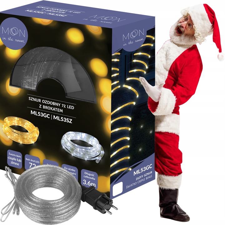 PIĘKNY JASNY WĄŻ ŚWIETLNY Z BROKATEM LED LAMPKI OZDOBNE CHOINKOWE 10M ZEW.