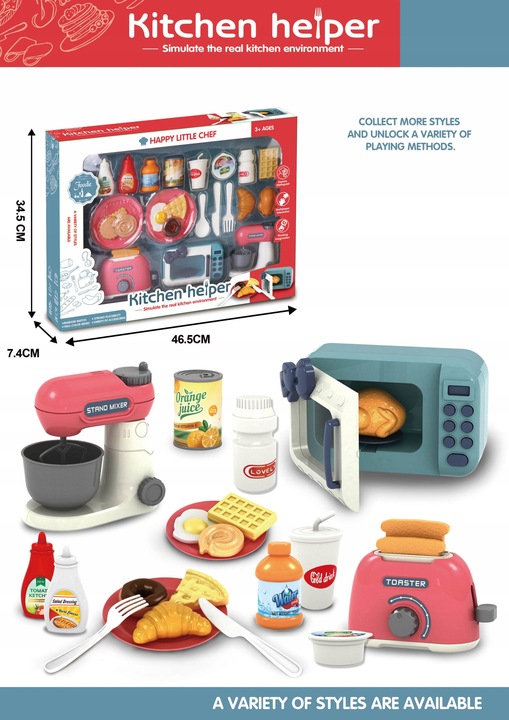 Zestaw do kuchni dla dzieci AGD naczynia mikser toster gotowanie akcesoria