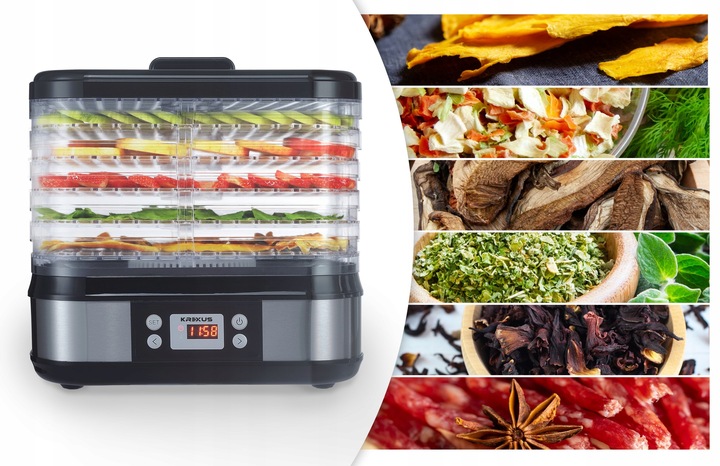 Duża Suszarka spożywcza do Grzybów Owoców Warzyw Dehydrator Timer Krexus