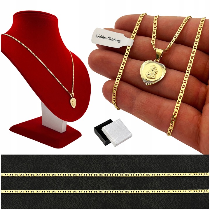 PREZENT NA KOMUNIĘ CHRZEST DLA DZIEWCZYNKI ZŁOTY ŁAŃCUSZEK Z MEDALIKIEM 925