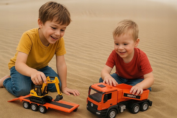 OGROMNA CIĘŻARÓWKA Z PRZYCZEPĄ SAMOCHÓD LAWETA KOPARKA RC 2x PILOT 1319