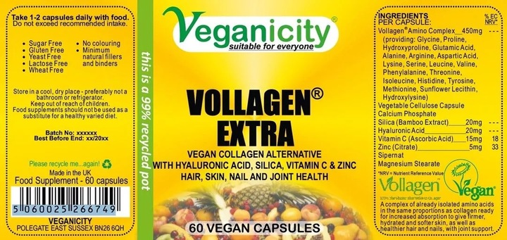 Kolagen wegański na skórę, włosy i stawy, 60kaps