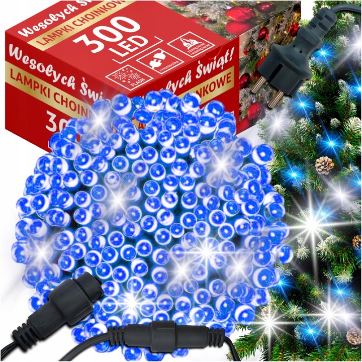 LAMPKI CHOINKOWE NIEBIESKIE 300 LED FLASH WEW/ZEW 22M ŚWIĄTECZNE NA CHOINKĘ