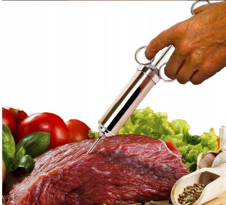 Strzykawka do PEKLOWANIA Natrysku Mięsa MARYNATĄ NASTRZYKIWARKA Stal 3 IGŁY