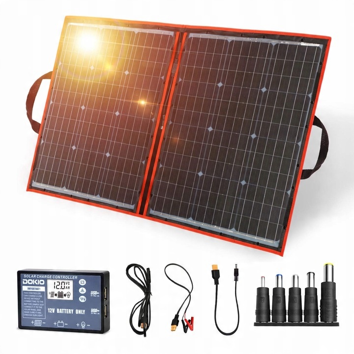 Przenośny panel słoneczny Dokio solarny 110W 18V kontroler 12V akumulator