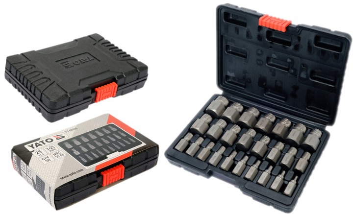YATO ZESTAW 25 WYKRĘTAKÓW DO USZKODZONYCH ŚRUB WEWNĘTRZNYCH HEX TORX SPLINE