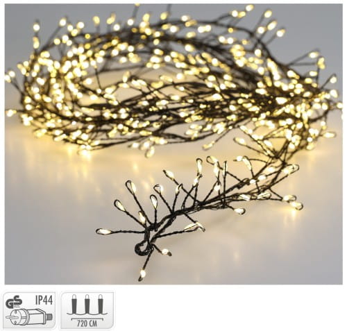 Lampki 720 LED 7,2 metra CLUSTER RYŻ BIAŁY CIEPŁY CZARNY DRUCIK