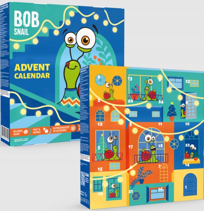 BOB SNAIL KALENDARZ ADWENTOWY z przekąskami owocowymi zabawkami 97g