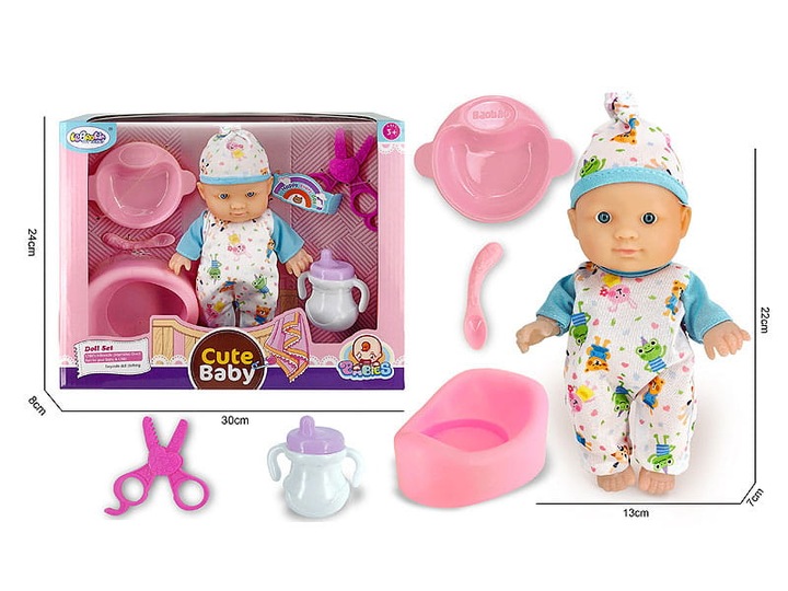 LALKA BOBAS W UBRANKU 20CM Z AKCESORIAMI NOCNIK BUTELKA