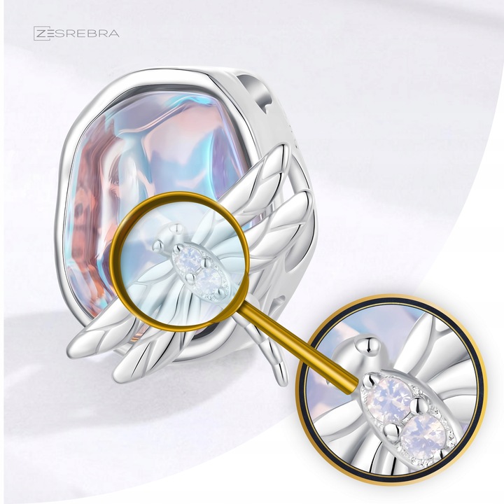 CHARMS WAŻKA NA KAMIENIU OPAL srebro pr 925 koralik ZAWIESZKA SREBRNA BEADS