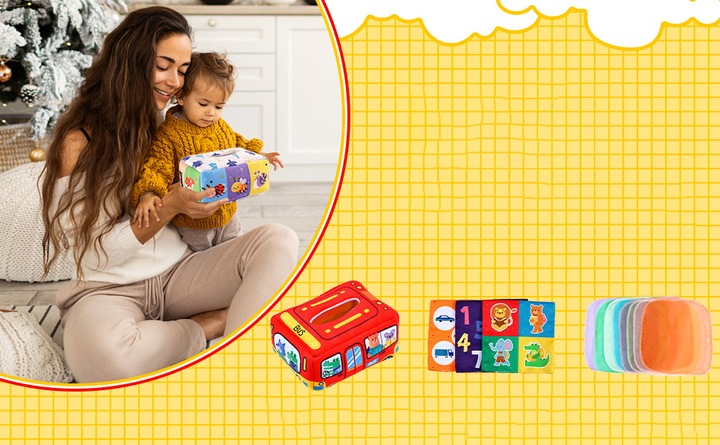 SORTER PUDEŁKO Z CHUSTECZKAMI ZWIERZĄTKA PLUSZOWE MONTESSORI SENSORYCZNE