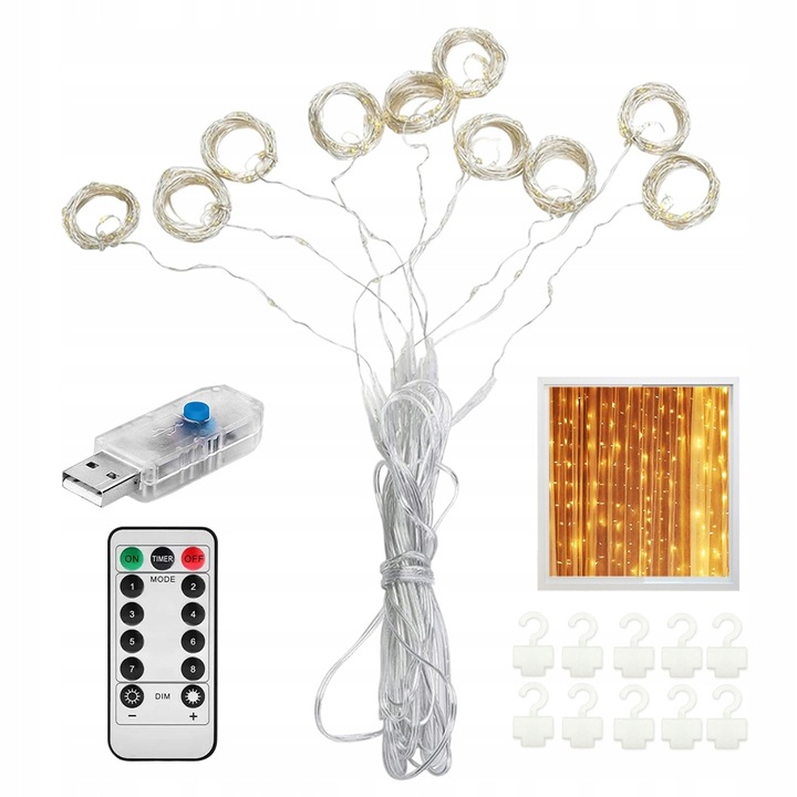 KURTYNA ŚWIETLNA Z 300 LAMPKAMI LED DO DEKORACJI POKOJU I OKNA