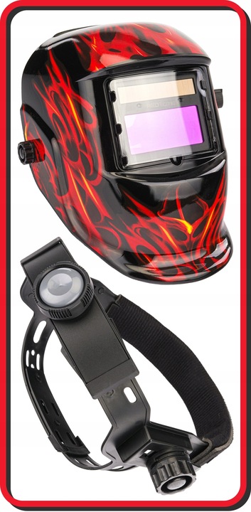 SAMOŚCIEMNIAJĄCA MASKA PRZYŁBICA SPAWALNICZA FILTR AUTOMATYCZNA RED TECHNIC