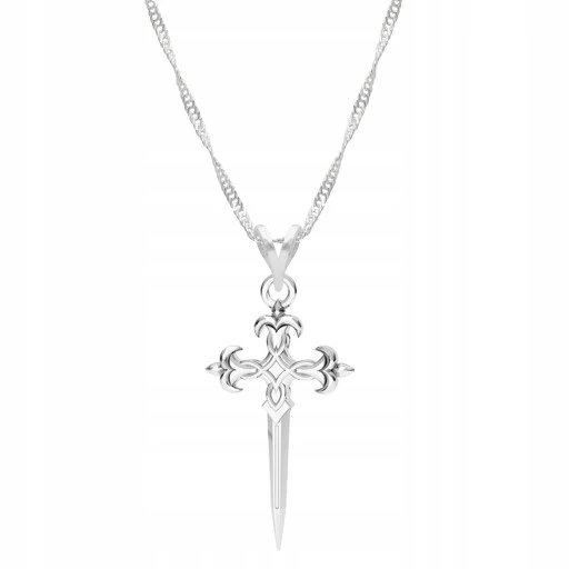 Łańcuszek srebrny naszyjnik 925 Krzyż Sztylet