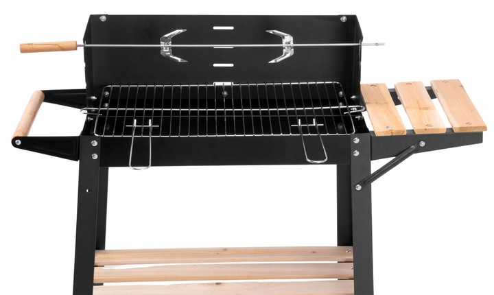 NA MAJÓWKĘ Grill Ogrodowy Węglowy Duży Na Kołach Mobilny Drewniane Półki