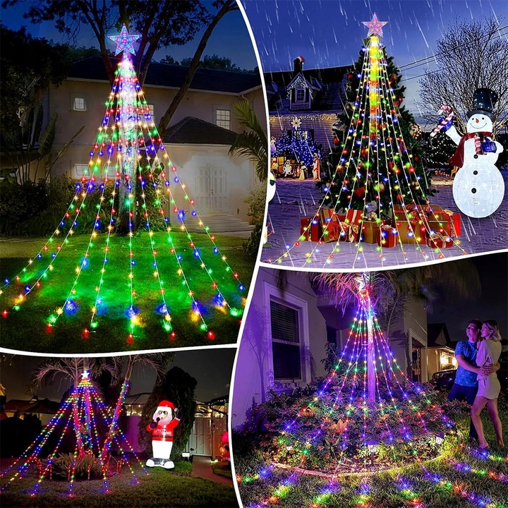 LAMPKI CHOINKOWE WODOSPAD 198 LED GWIAZDA 2M 9 PASM KOLOR PILOT 8 MOD