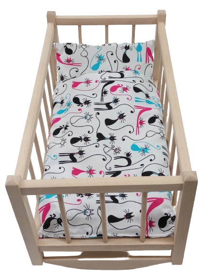 KOŁYSKA dla lalek drewniana + pościel 3 ELEMENTY