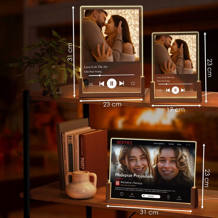 Ramka Zdjęcie na Szkle Lampka Nocna LED 3D XL Piosenka Spotify Walentynki