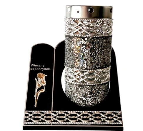 ZNICZ WITRAŻ KAPLICZKA AKRYL MOZAIKA DUŻY CIĘŻKI SREBRNY