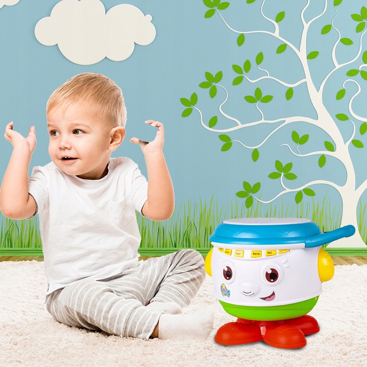 BĘBENEK MUZYCZNY INTERAKTYWNY OBROTOWY DLA DZIECI ŚWIATŁO ŚMIECH DZIECKA