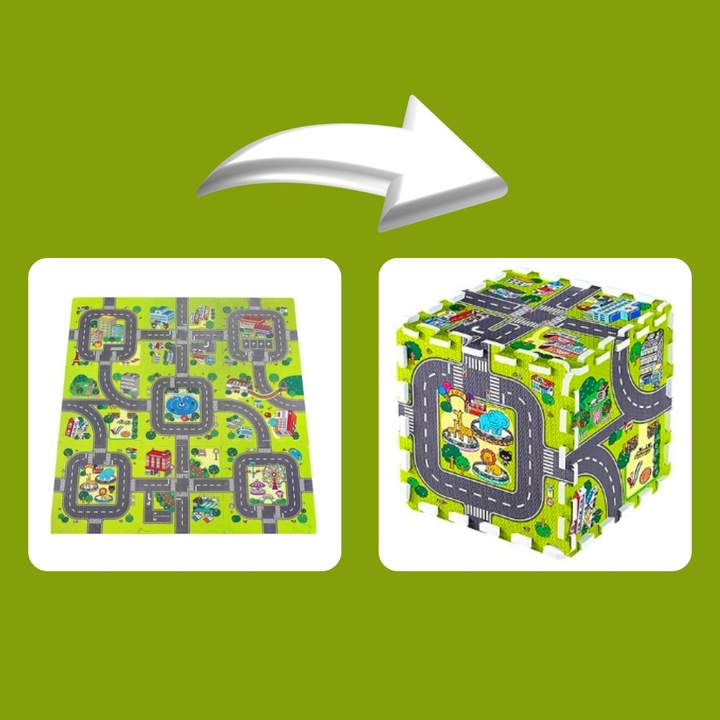 MATA EDUKACYJNA GRUBA 1cm 9szt PUZZLE PIANKOWE DLA DZIECI DROGA MIASTO