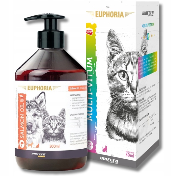 BIOFEED SUPLEMENTY Multiwitamina dla kota 30ml + Olej z łososia omega 500ml