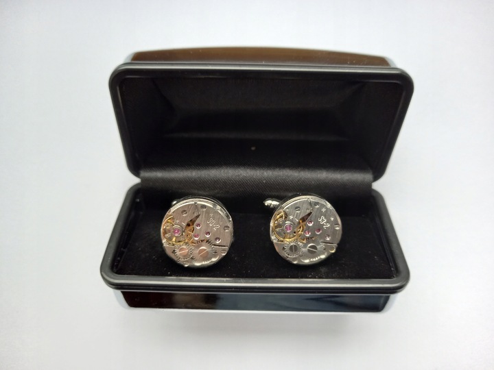 Spinki do mankietów Zegarek Werk Mechanizm Zegarka Steampunk Metalowe Etui