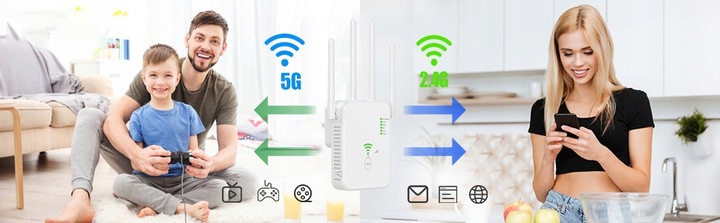 REPEATER WIFI WZMACNIACZ SYGNAŁU Dual Band 2,4Ghz/5Ghz AC1200 1200Mb/s