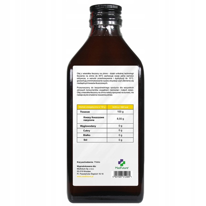 Olej z wiesiołka tłoczony na zimno Ekologiczny nierafinowany 250 ml