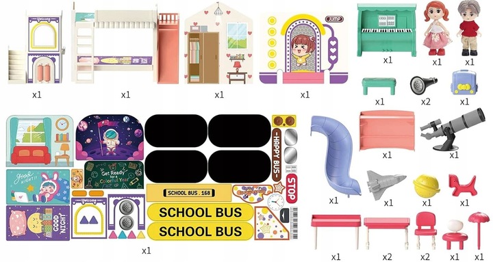 AUTOBUS SZKOLNY JEŹDZIK 2W1 DOMEK SZKOŁA DLA LALEK AKCESORIA