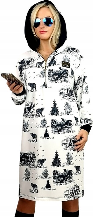 ORYGINALNA DAMSKA SPORTOWA SUKIENKA PROSTA TUBA Z KAPTUREM 48 50 52 UNI