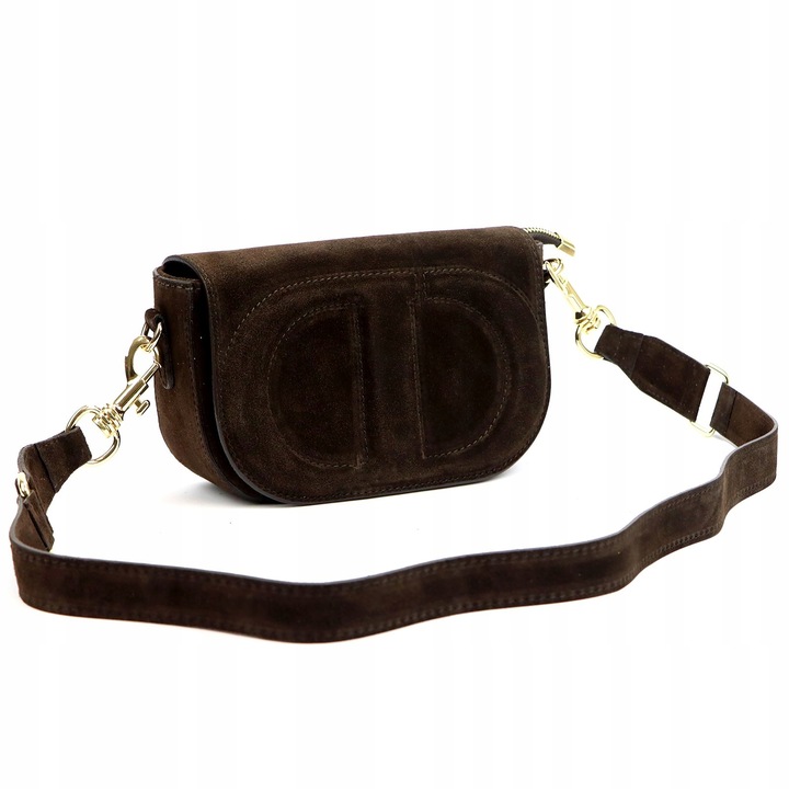 Czekoladowa zamszowa torebka damska Listonoszka Vera Pelle brązowa zamsz