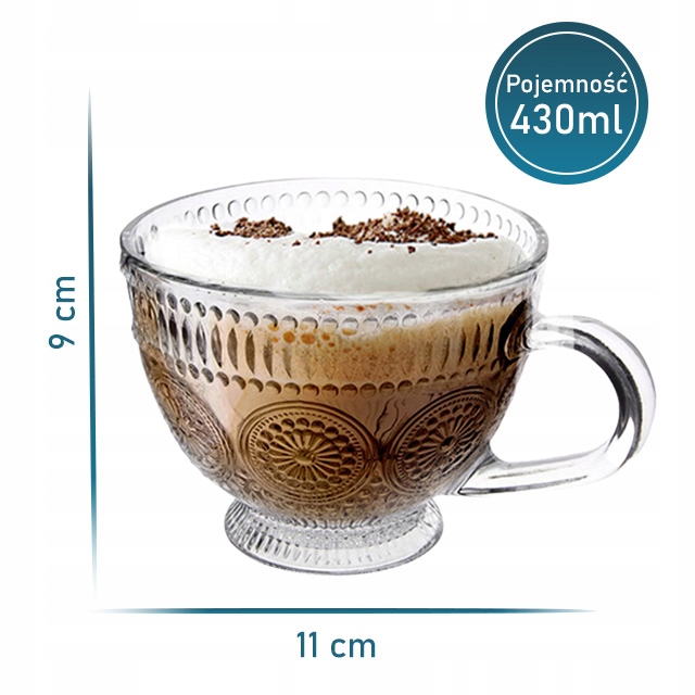 Zestaw 6 filiżanek do kawy szklanki kubki szklane Altom Design Daisy 430 ml