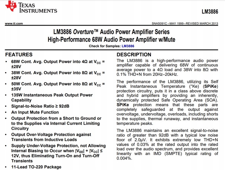 (2szt) LM3886TF wzmacniacz audio 68W obudowa TO220TF-11