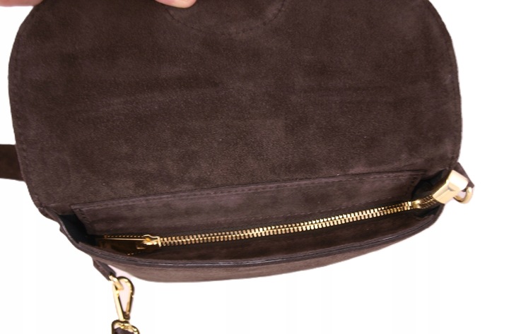 Zamszowa Torebka włoska CZEKOLADOWA nerka listonoszka MAXI DUŻA WERSJA