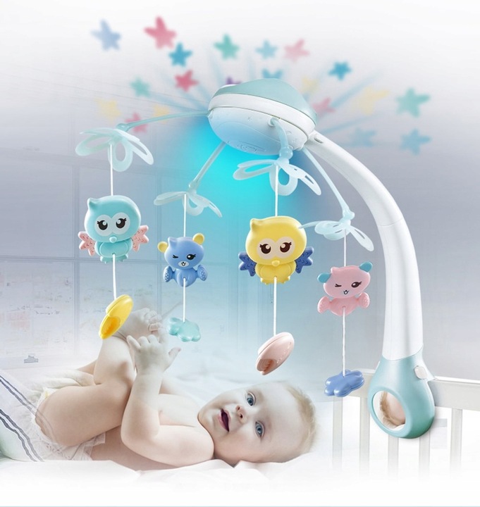 MUZYCZNA KARUZELA KARUZELKA DO ŁÓZECZKA PROJEKTOR Z PILOTEM 500 MELODII