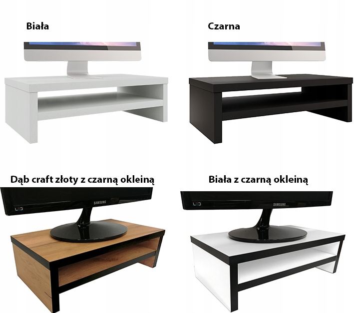 Podstawka pod monitor Na Wymiar z półką biała niewidoczny montaż