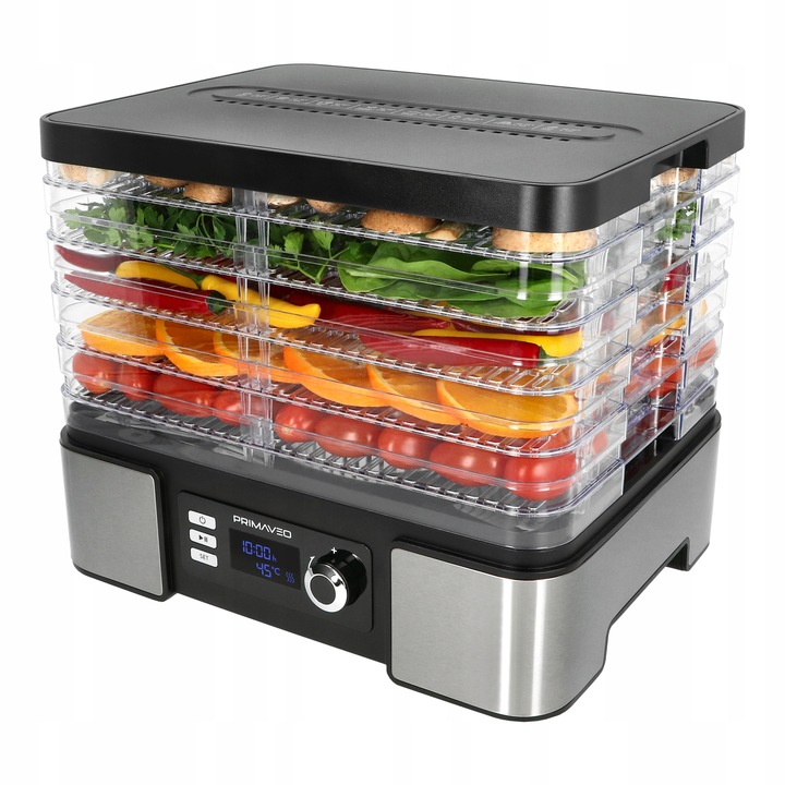 DUŻA SUSZARKA DO GRZYBÓW OWOCÓW TERMOOBIEG 450W ZEGAR PRIMAVEO POJEMNA 12L