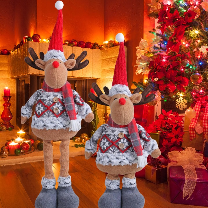 Skrzat Krasnal Świąteczny Teleskopowy Duży Gnom Wysoki Renifer Regulowany