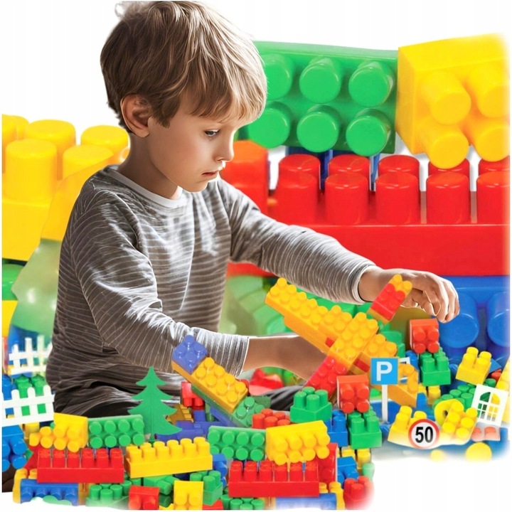 KLOCKI DUŻE PLASTIKOWE ZESTAW 200 el KONSTRUKCYJNE 28mm kolory dla chłopca