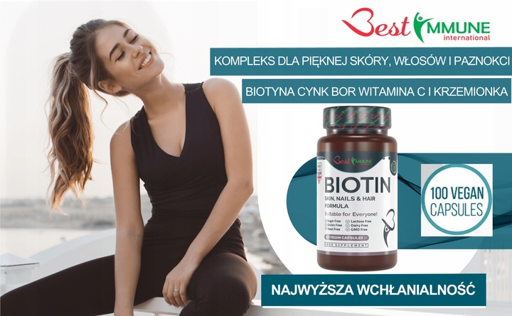Kompleks włosy skóra paznokcie Naturalny Biotyna Najwyższa Biodostępność