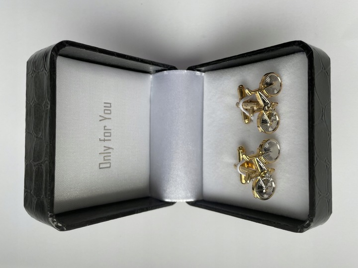 Spinki do mankietów EXC Srebrny Rower Pozłacany w Szkatułce Etui na Prezent