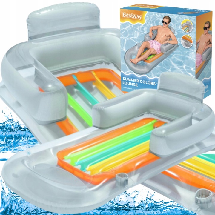 Dmuchany Materac Fotel Leżak 161 x 84cm Bestway srebrny z Uchwytem na napój