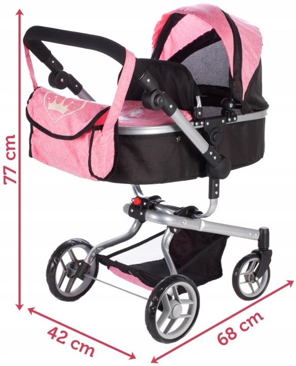 WÓZEK DLA LALEK GŁĘBOKI SPACERÓWKA 2w1 LEKKI SKŁADANY + TORBA + GONDOLA